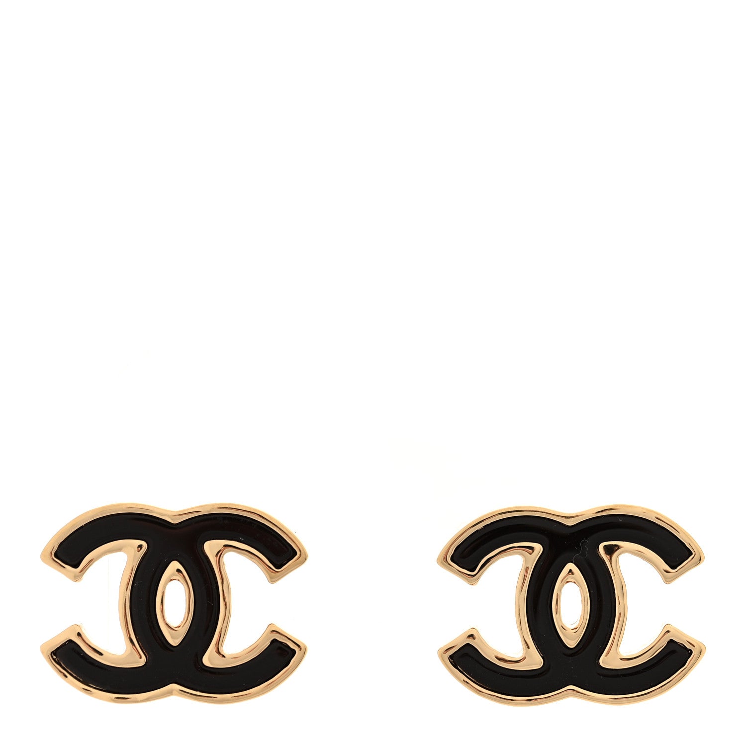 Chanel Metal Enamel CC Earrings Black Gold 1 of 4