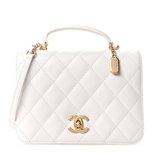 Caviar Quilted Mini Top Handle Flap White