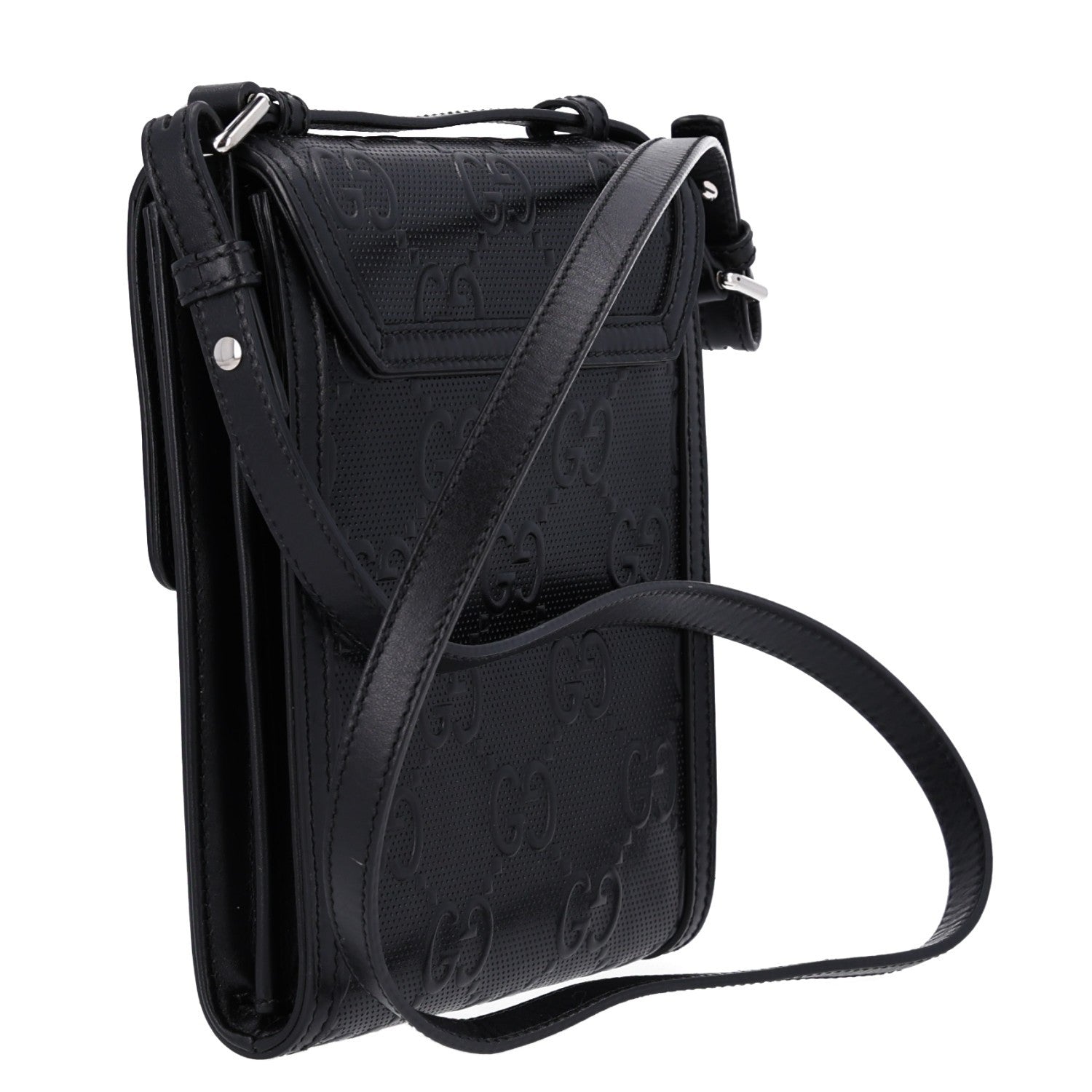 Gucci Calfskin GG Tennis Embossed Messenger Bag Black 3 of 10