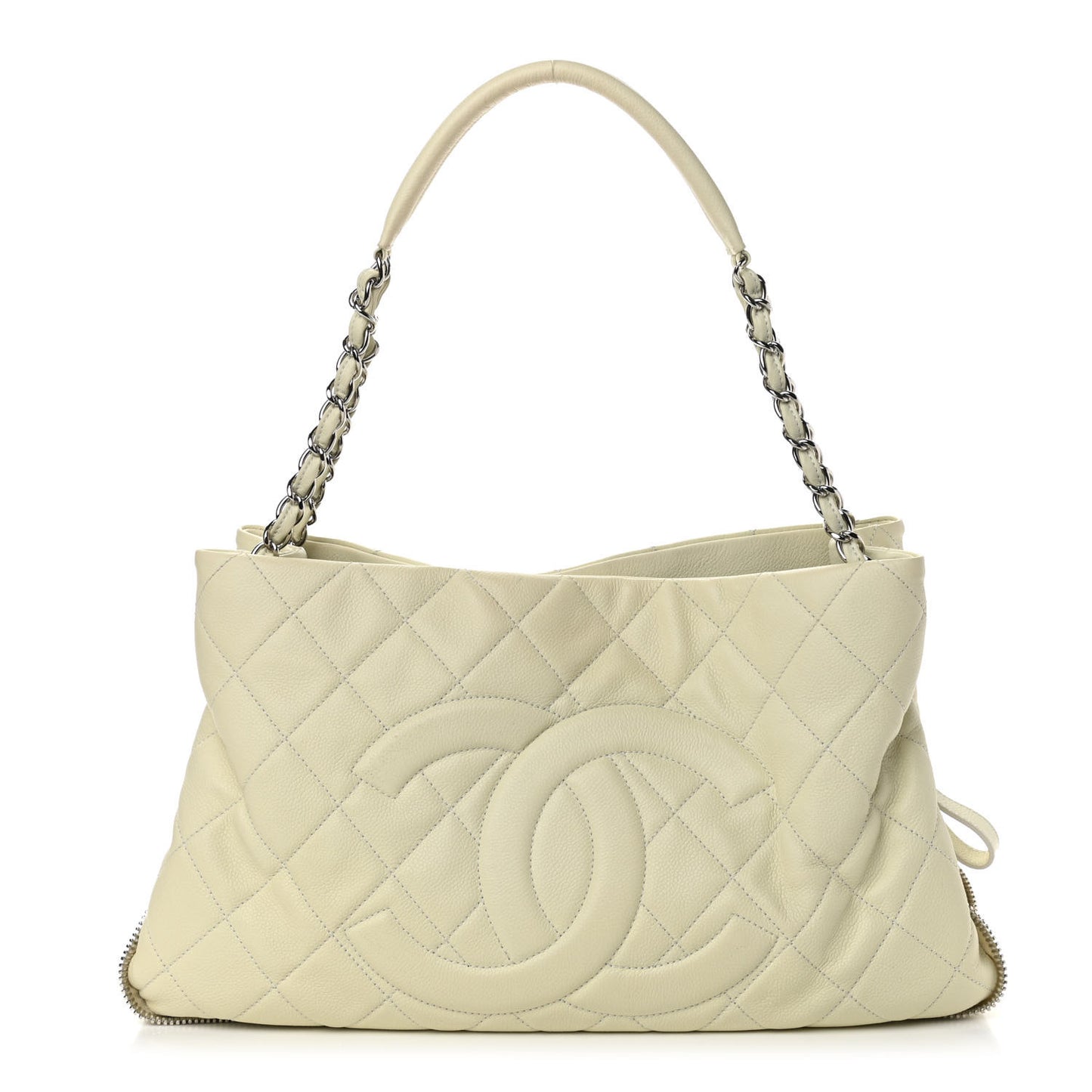 Caviar Quilted Expandable Zip Shoulder Bag White