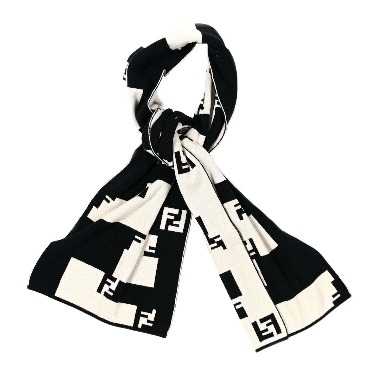 Cashmere Knit FF Scarf Black White