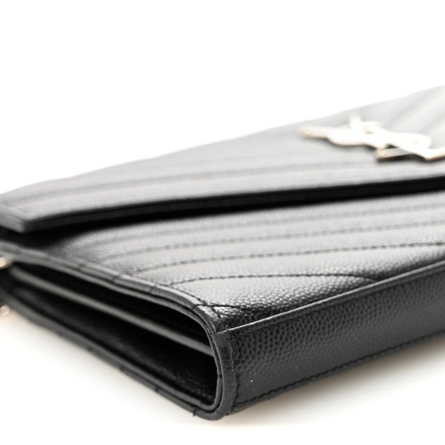 Grain De Poudre Matelasse Chevron Monogram Chain Wallet Black