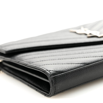 Saint Laurent Grain De Poudre Matelasse Chevron Monogram Chain Wallet Black 9 of 10