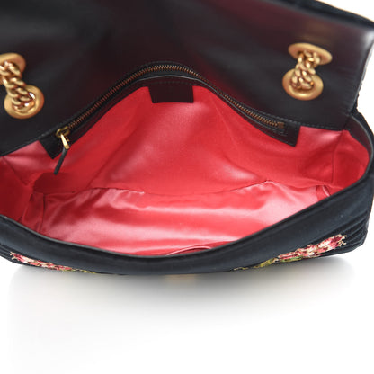 Gucci Velvet Matelasse Loved Embroidered Medium GG Marmont Shoulder Bag Black 5 of 11