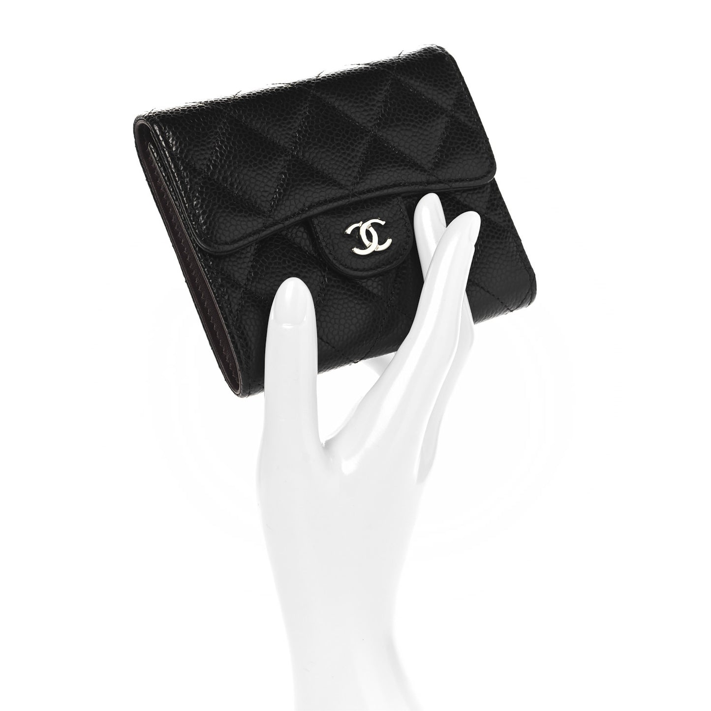 Caviar Quilted Compact Flap Wallet Black