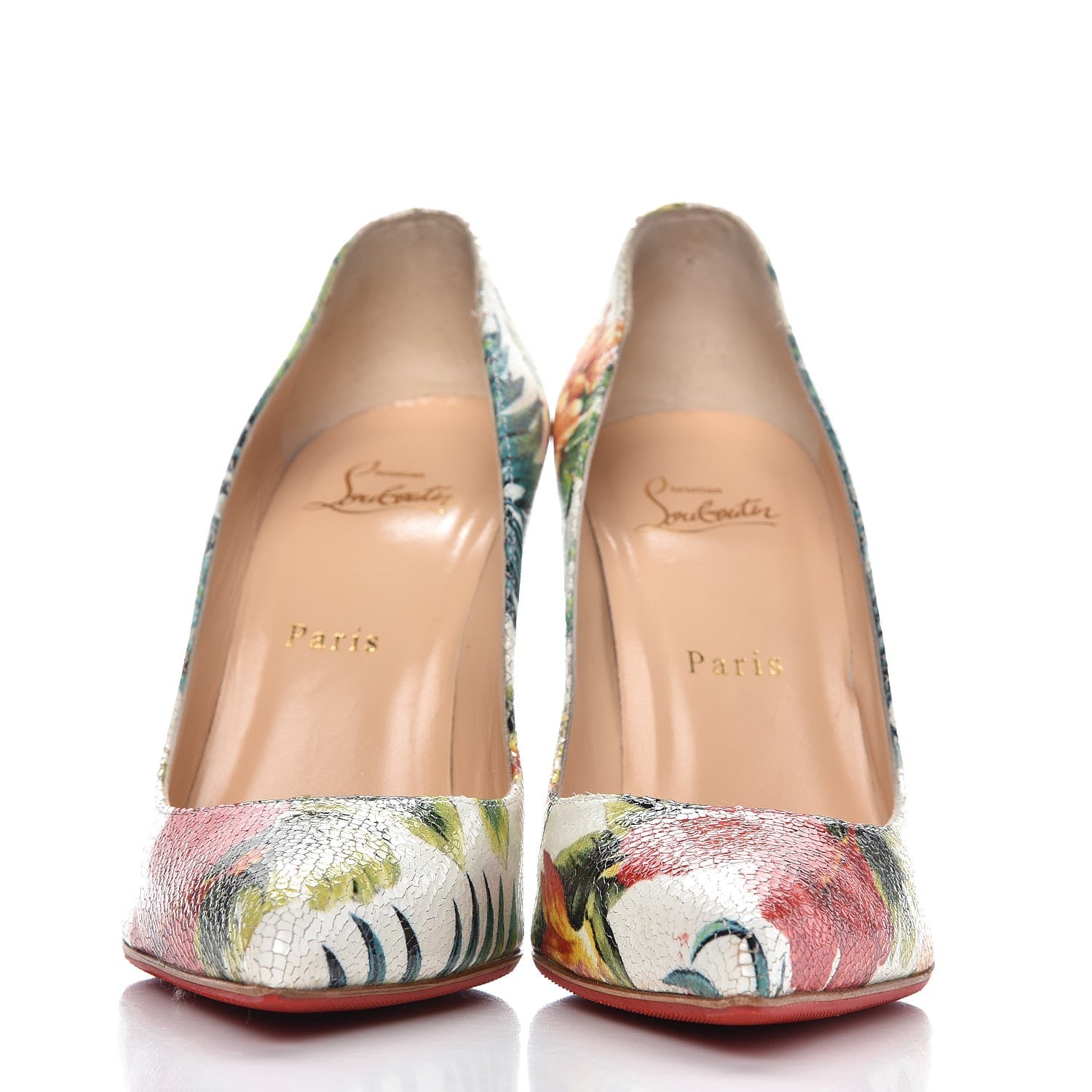 Christian Louboutin Crackled Calfskin Hawaiian Print Pigalle Follies 100 Pumps 38 White 2 of 10