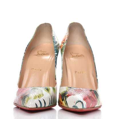 Christian Louboutin Crackled Calfskin Hawaiian Print Pigalle Follies 100 Pumps 38 White 2 of 10