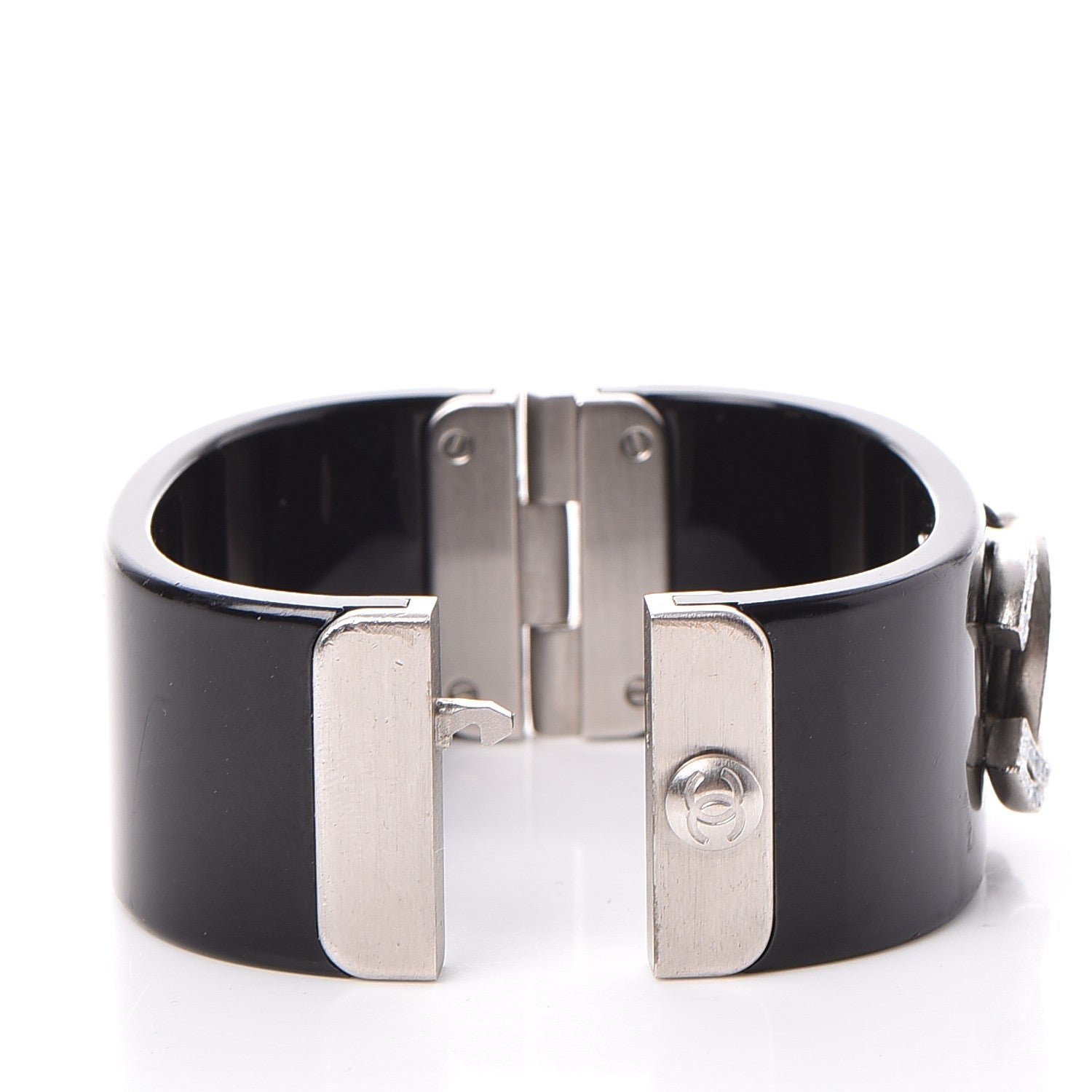 Chanel Resin Crystal Baguette CC Cuff Black 4 of 6
