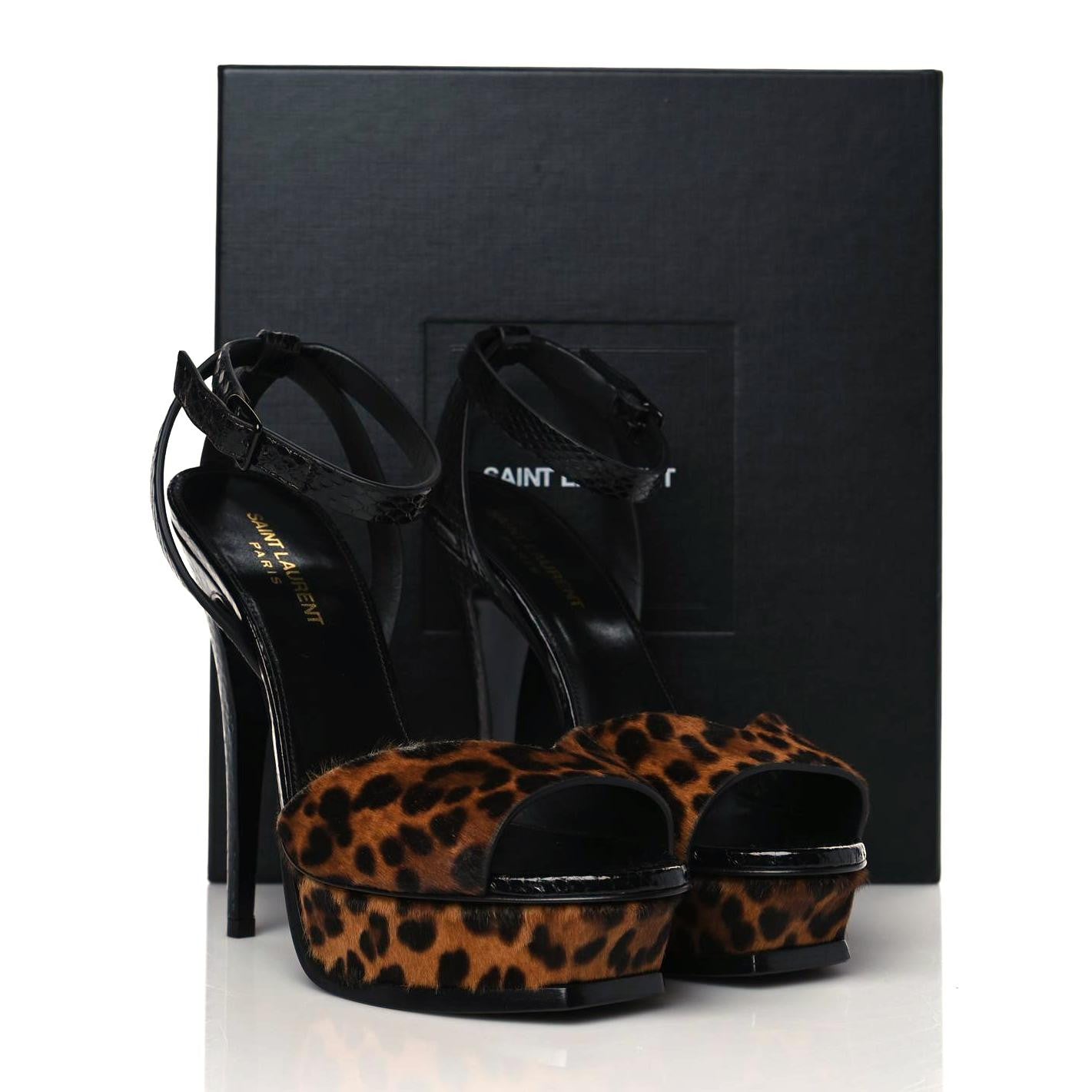 Pony Hair Leopard Print Tribute 105 Platform Sandals 39 Naturale