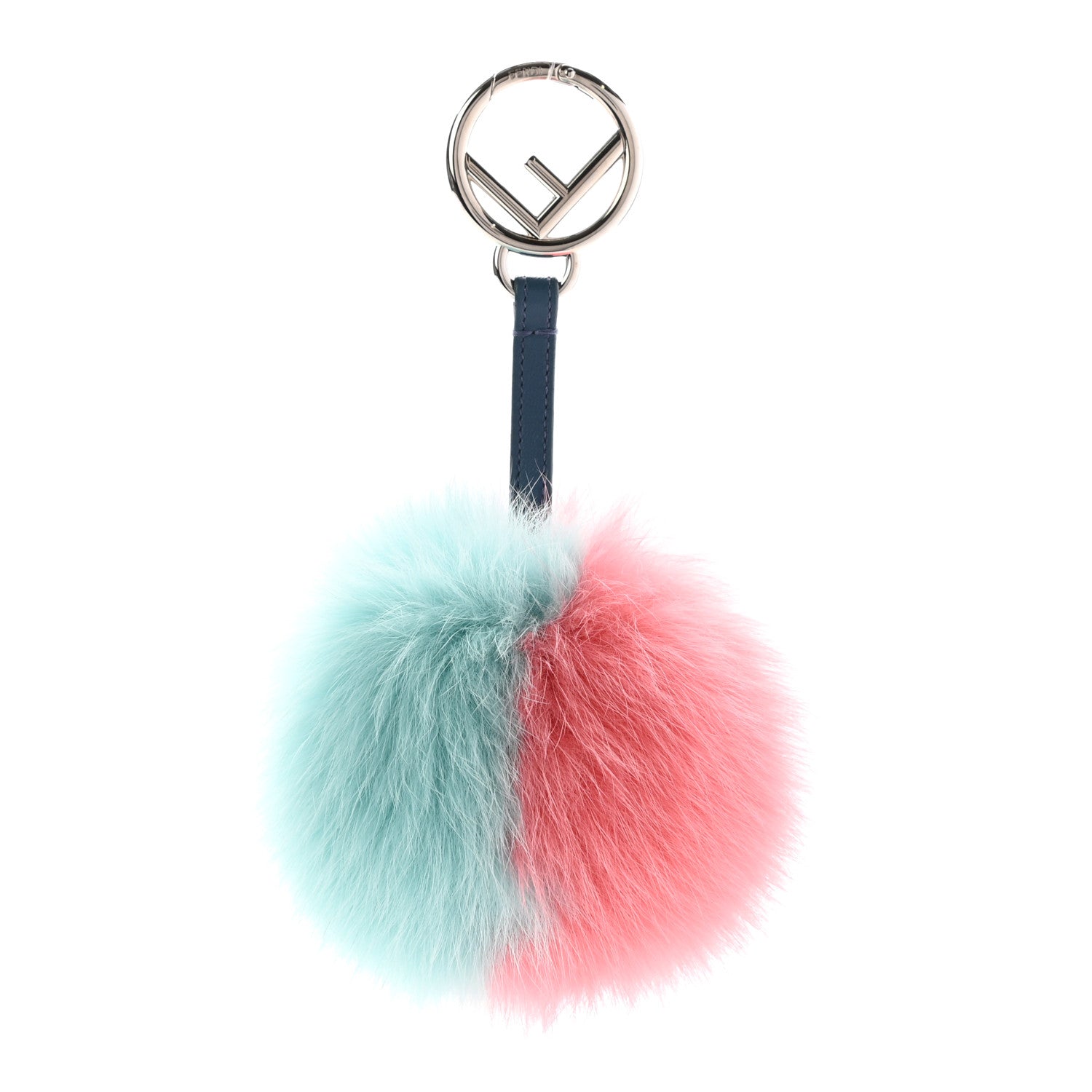 Fendi Fox Fur Shiny Nappa F is Fendi Bi-Color Pom Pom Bag Charm Bigne Macaron 1 of 4