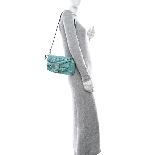 Rolling Stone Vitello Seta Bead Embroidered Re-Edition Baguette Spring Turquoise