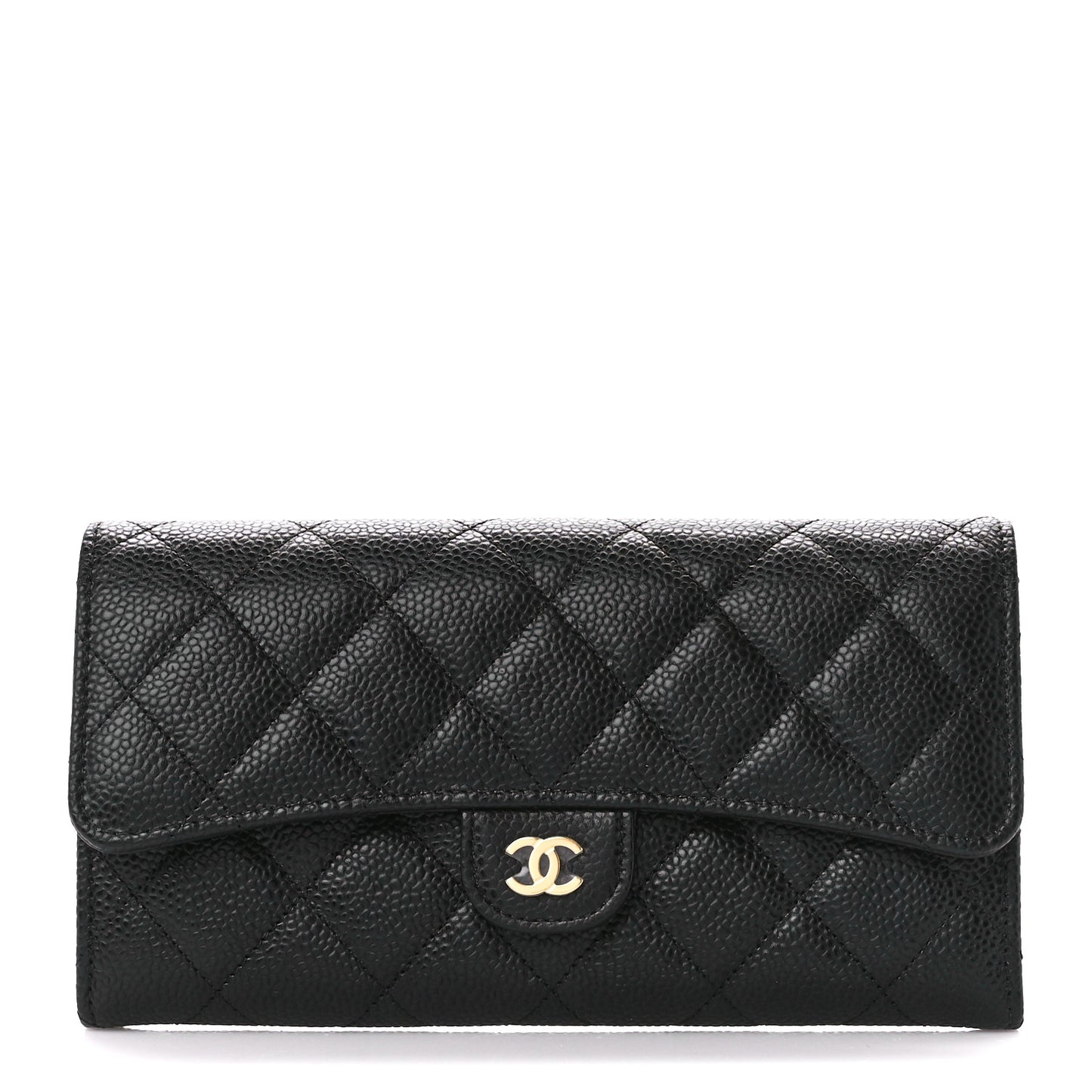 Caviar Quilted Large Gusset Flap Wallet Black