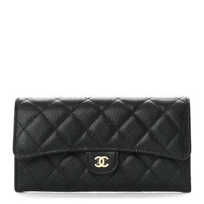 Chanel Caviar Quilted Large Gusset Flap Wallet Black 1 of 12
