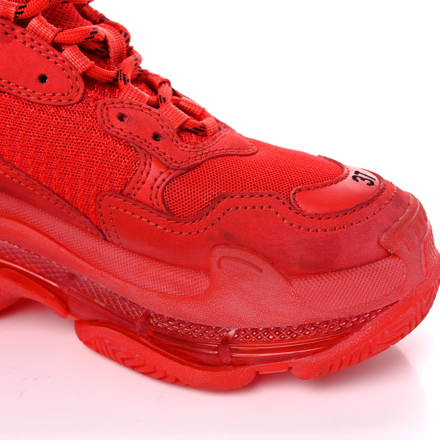 Balenciaga Fabric Mesh Clear Sole Womens Triple S Sneakers 37 Rouge Vif 16 of 17