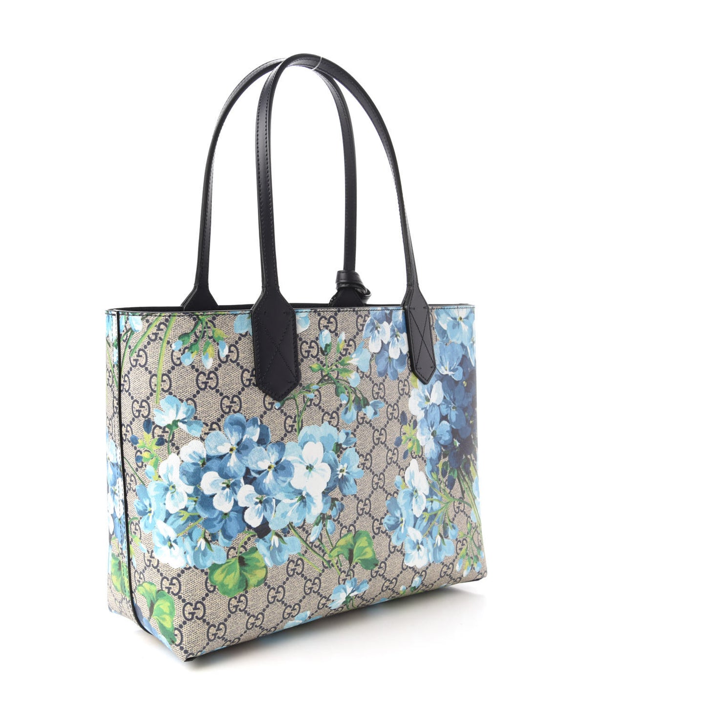 GG Supreme Monogram Blooms Small Reversible Tote Beige Blue Navy