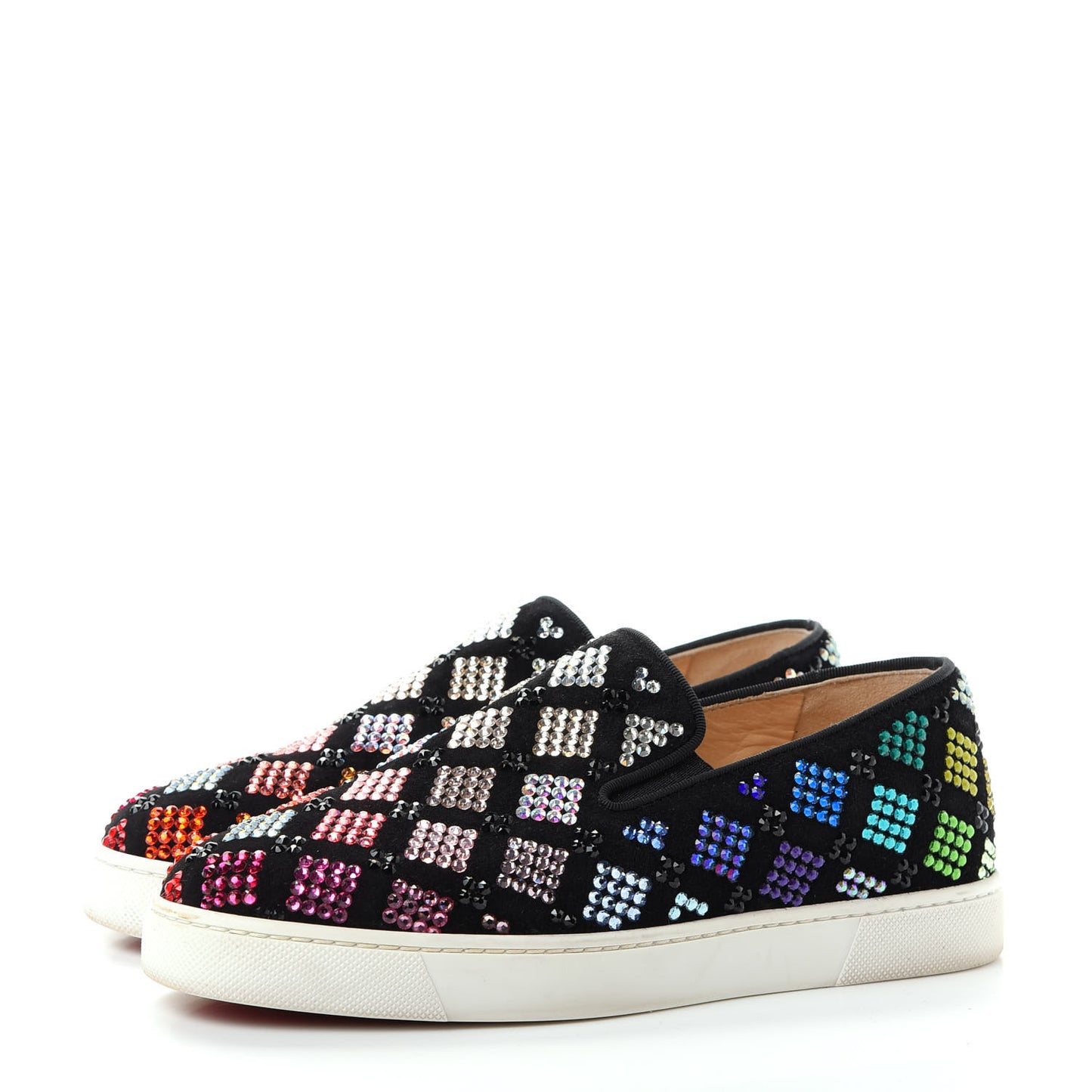 Veau Velours Crystal Womens Pik Boat Sneakers 36 Black Multicolor