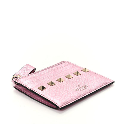 Valentino Garavani Metallic Pebbled Calfskin Rockstud Coin Case Card Holder Giacinto 4 of 7