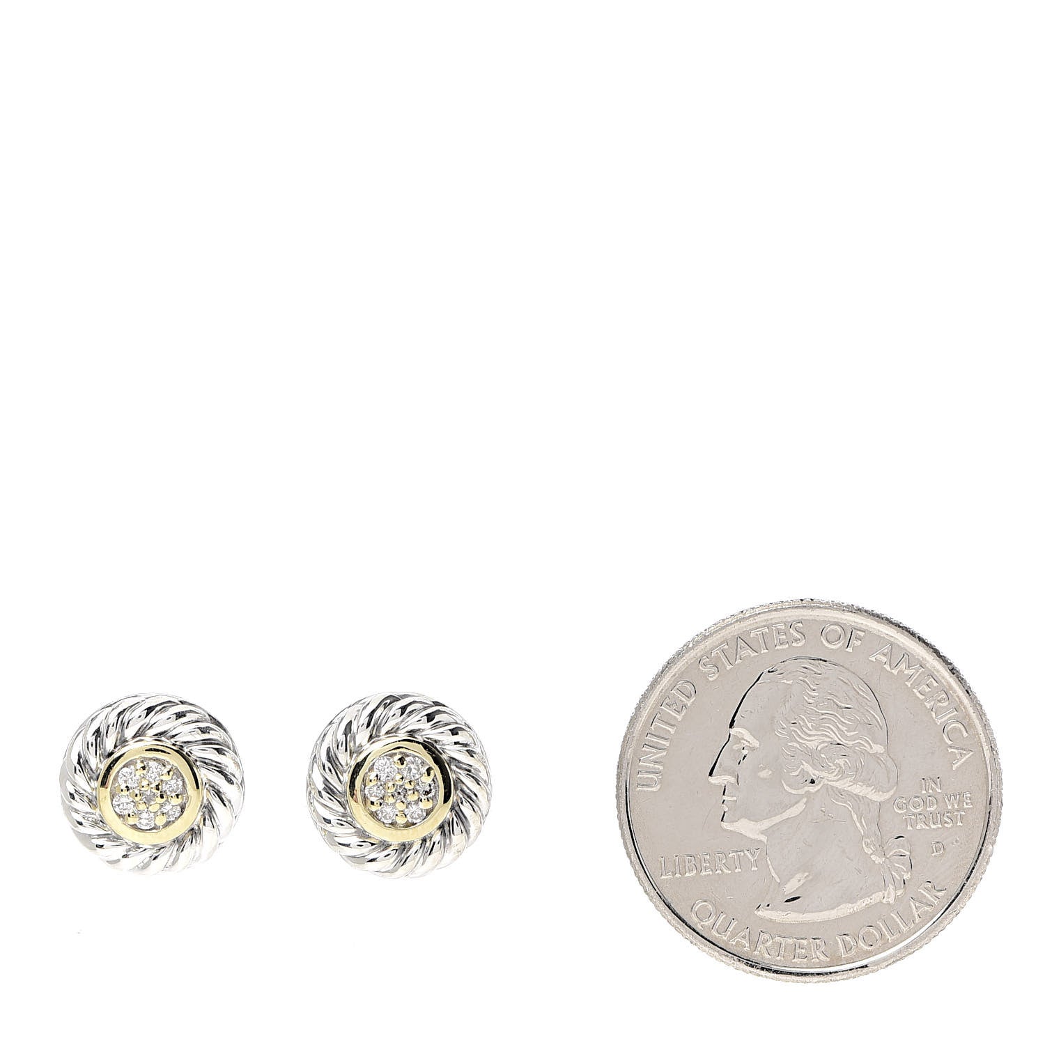 David Yurman Sterling Silver 18K Yellow Gold Diamond Cookie Cable Earrings 2 of 4