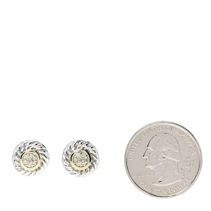 David Yurman Sterling Silver 18K Yellow Gold Diamond Cookie Cable Earrings 2 of 4