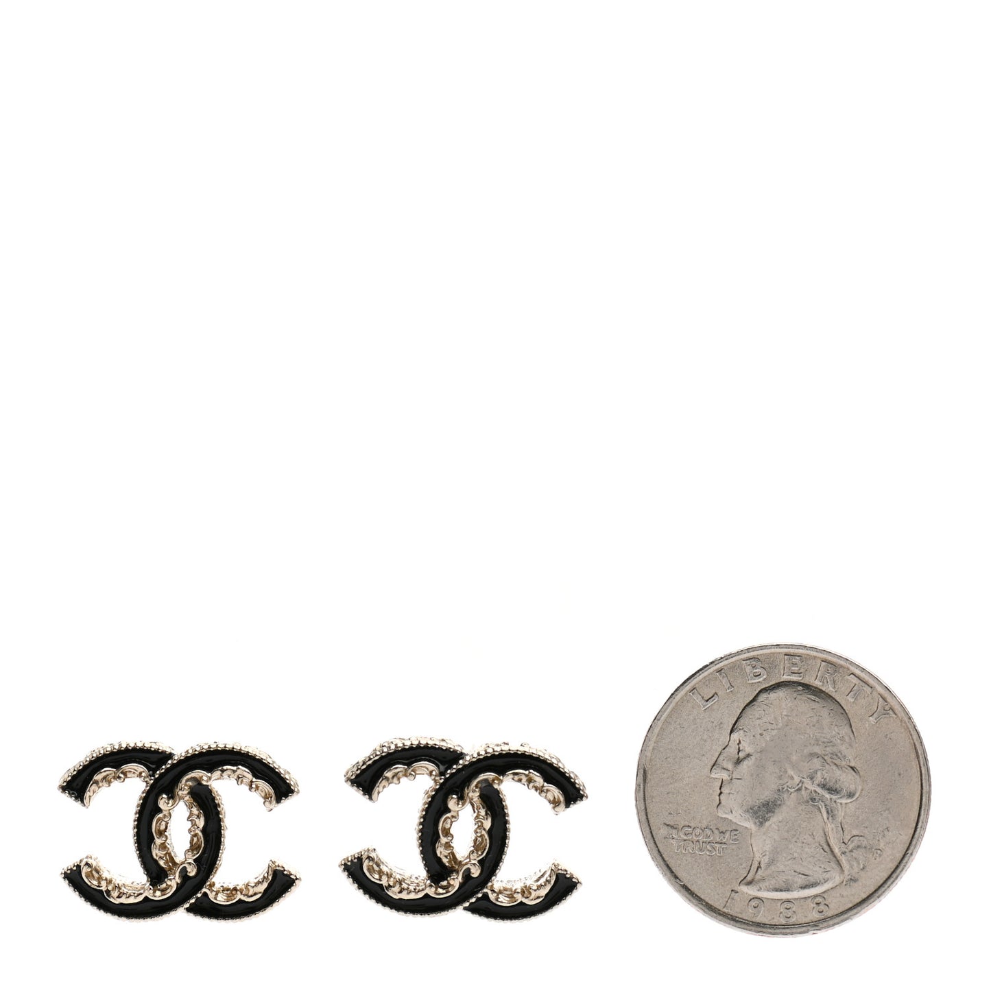 Enamel CC Baroque Earrings Black Gold