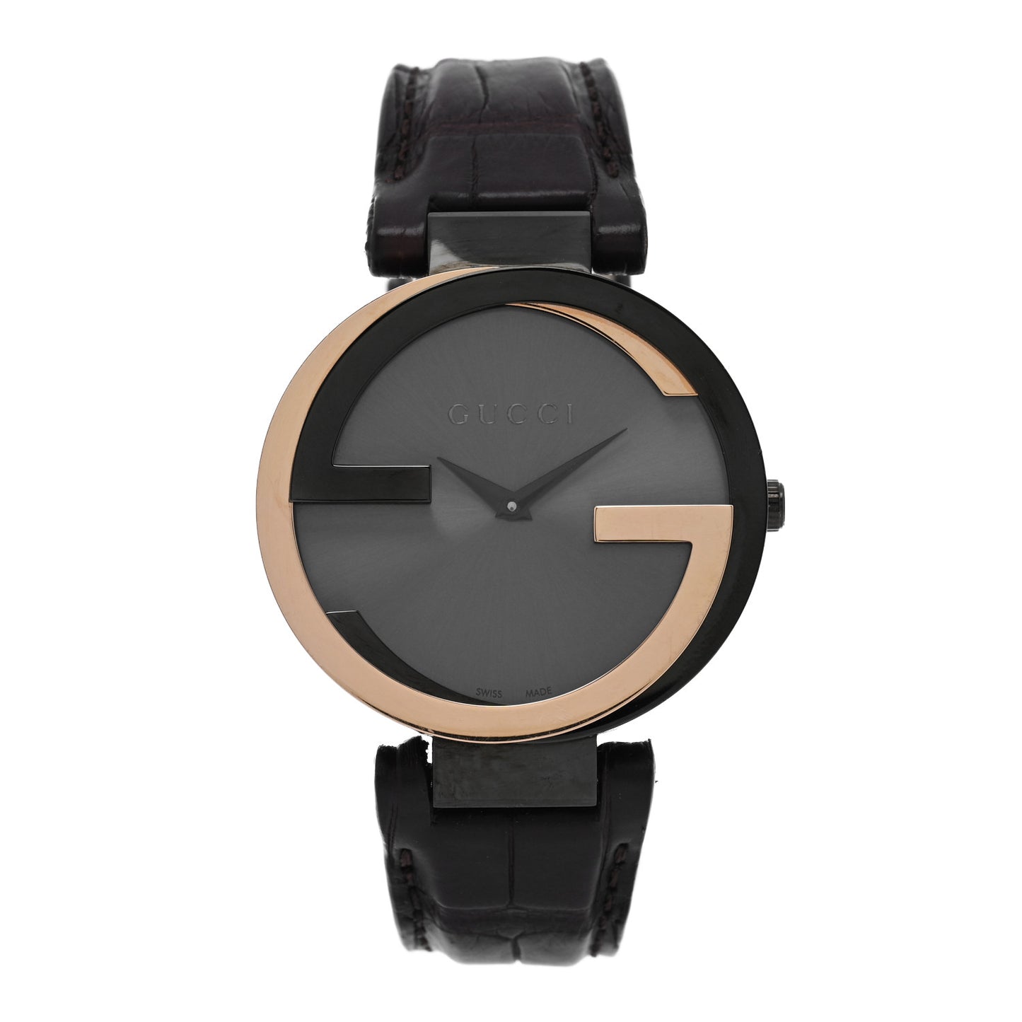Stainless Steel Alligator 37mm Interlocking G Quartz Watch Black