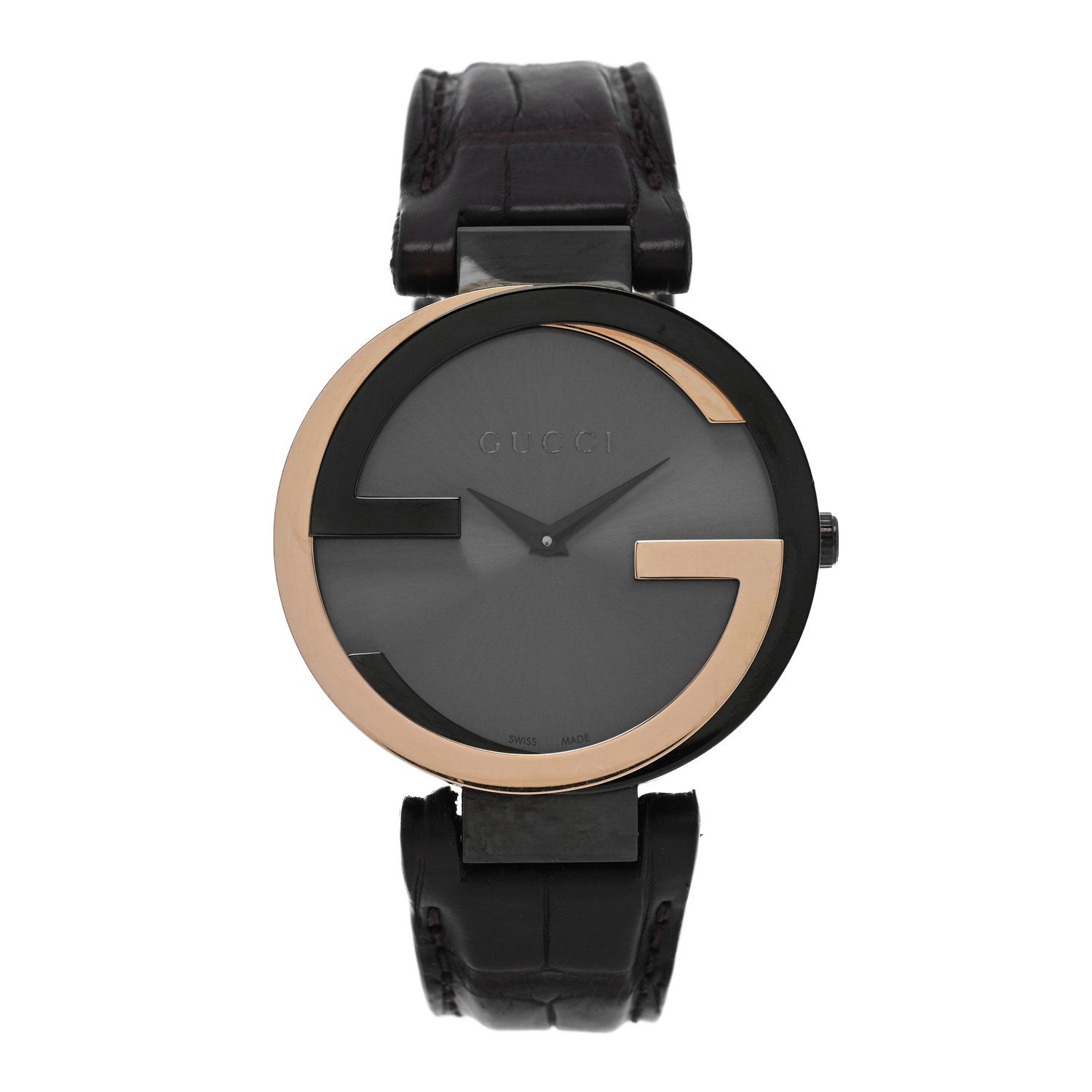 Gucci Stainless Steel Alligator 37mm Interlocking G Quartz Watch Black 1 of 5