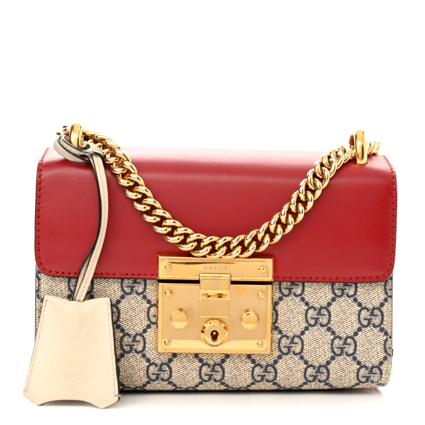 GG Supreme Monogram Moon Calfskin Small Padlock Shoulder Bag Beige Blue Hibiscus Red Mystic White