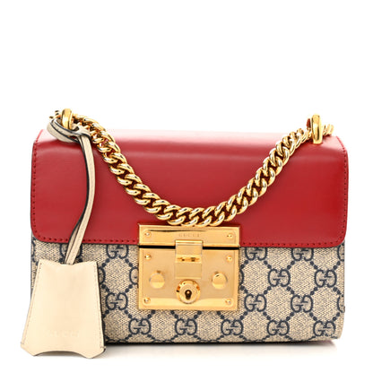 Gucci GG Supreme Monogram Moon Calfskin Small Padlock Shoulder Bag Beige Blue Hibiscus Red Mystic White 1 of 15