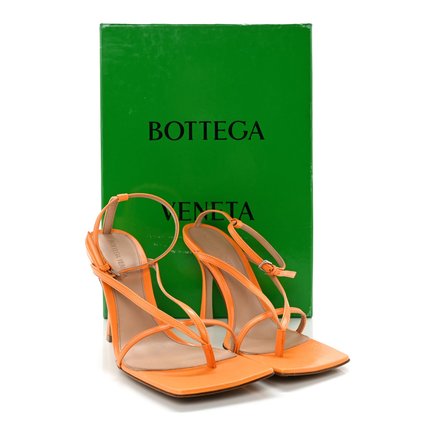 Lambskin Stretch Multi Strap 90mm Sandals 38.5 Tangerine