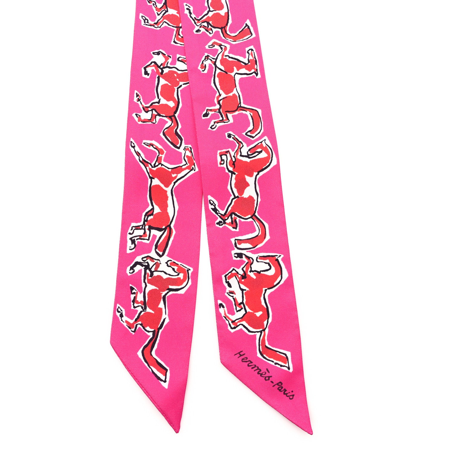 Hermes Silk Chevaux En Liberte Twilly Rose Indien Rouge White 2 of 3