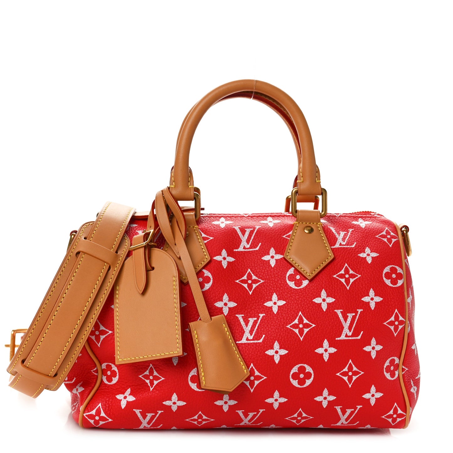 Soft Calfskin Monogram Speedy P9 Bandouliere 25 Red