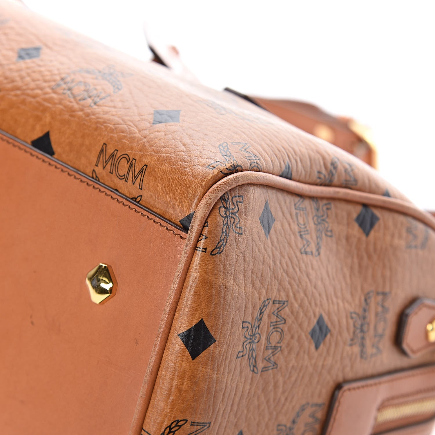 MCM Visetos Medium Boston Bag Cognac 10 of 13