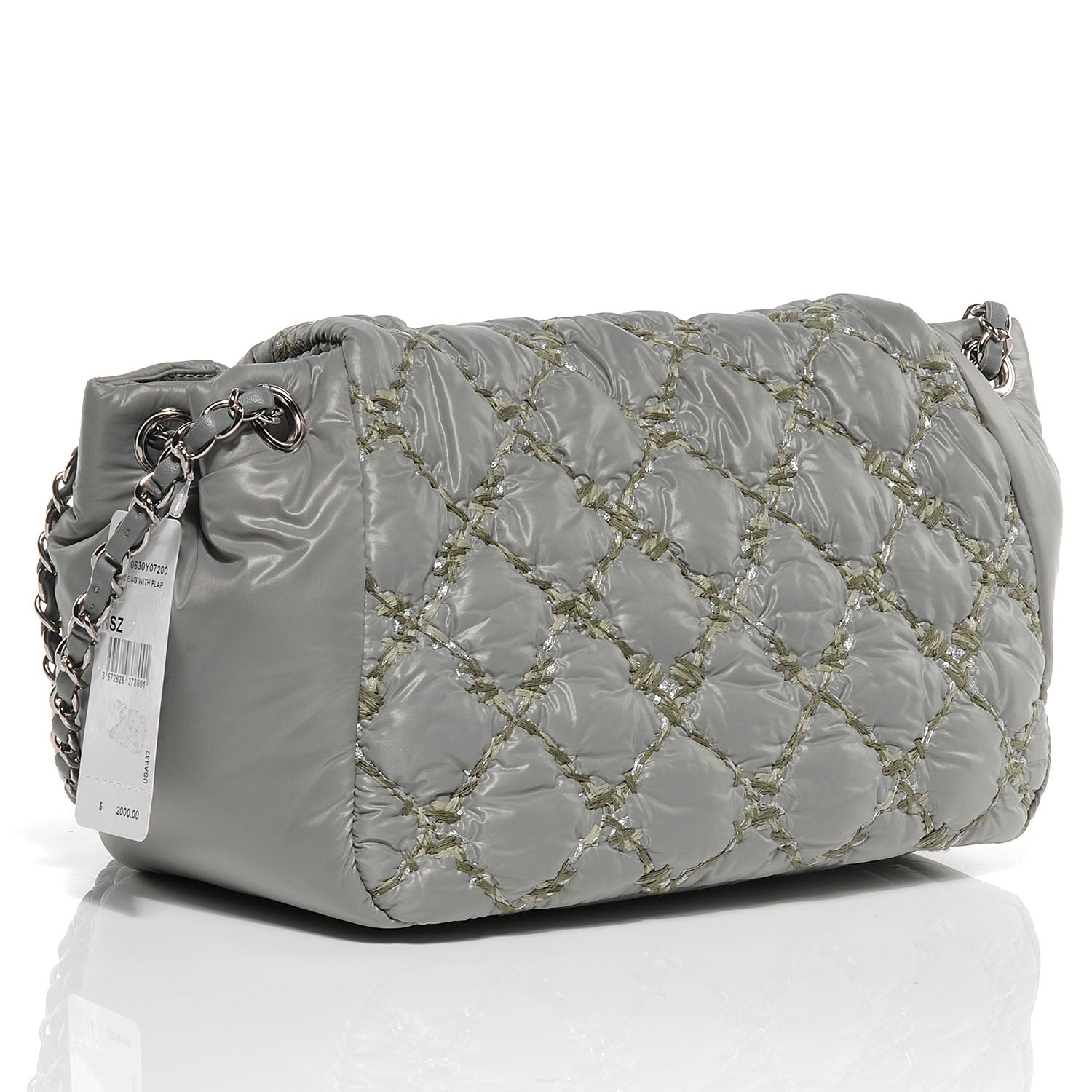 Chanel Nylon Quilted Tweed Stitch Bubble Flap Grey 3 of 8
