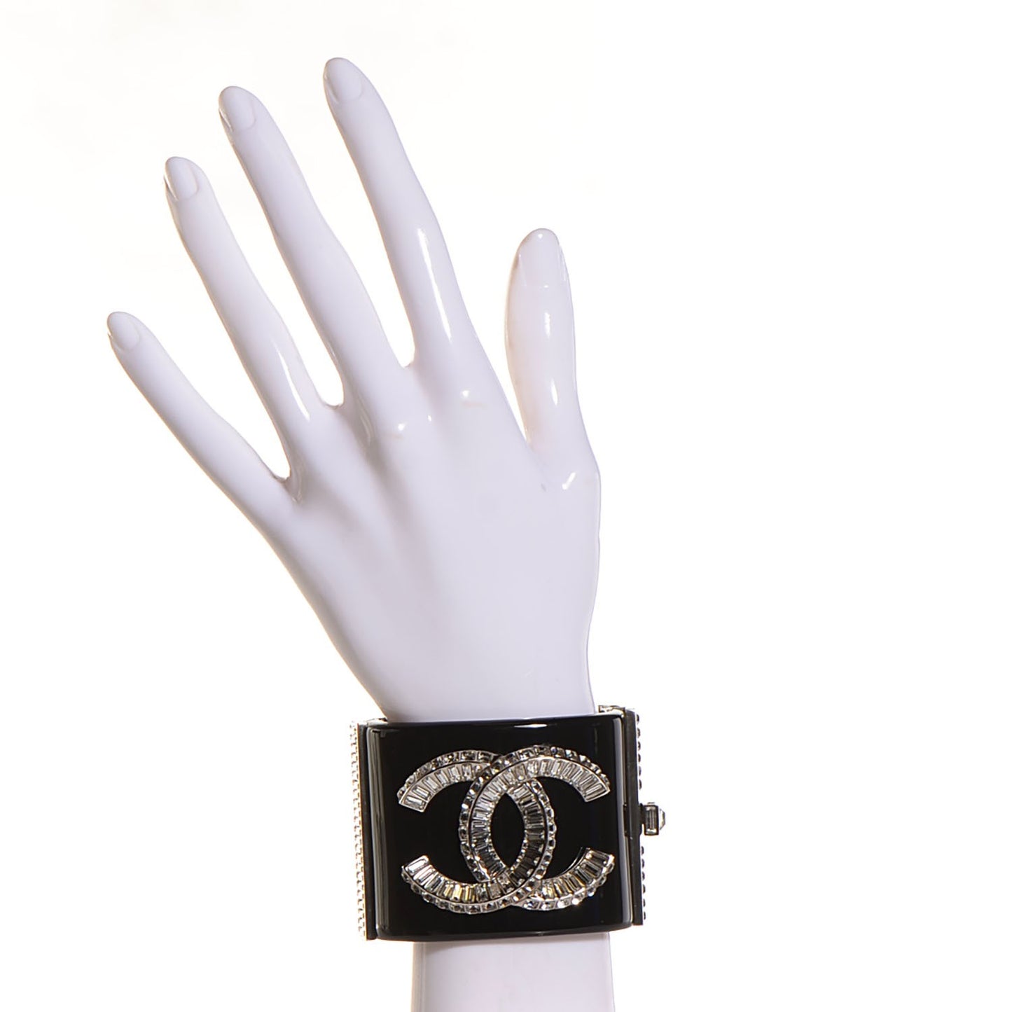 Resin Crystal Baguette CC Wide Cuff Black