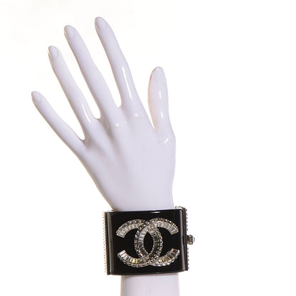 Chanel Resin Crystal Baguette CC Wide Cuff Black 2 of 7