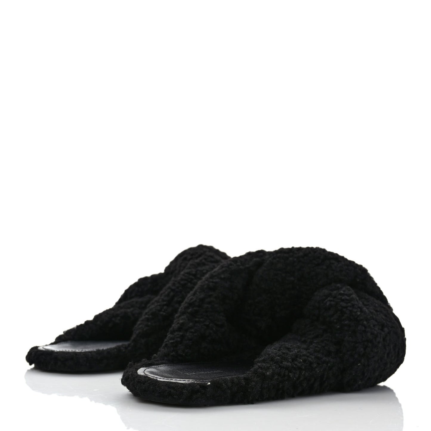 Faux Shearling Drapy Slide Sandals 39.5 Black