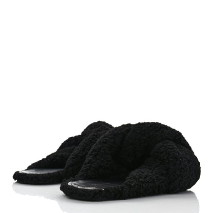 Balenciaga Faux Shearling Drapy Slide Sandals 39.5 Black 4 of 7