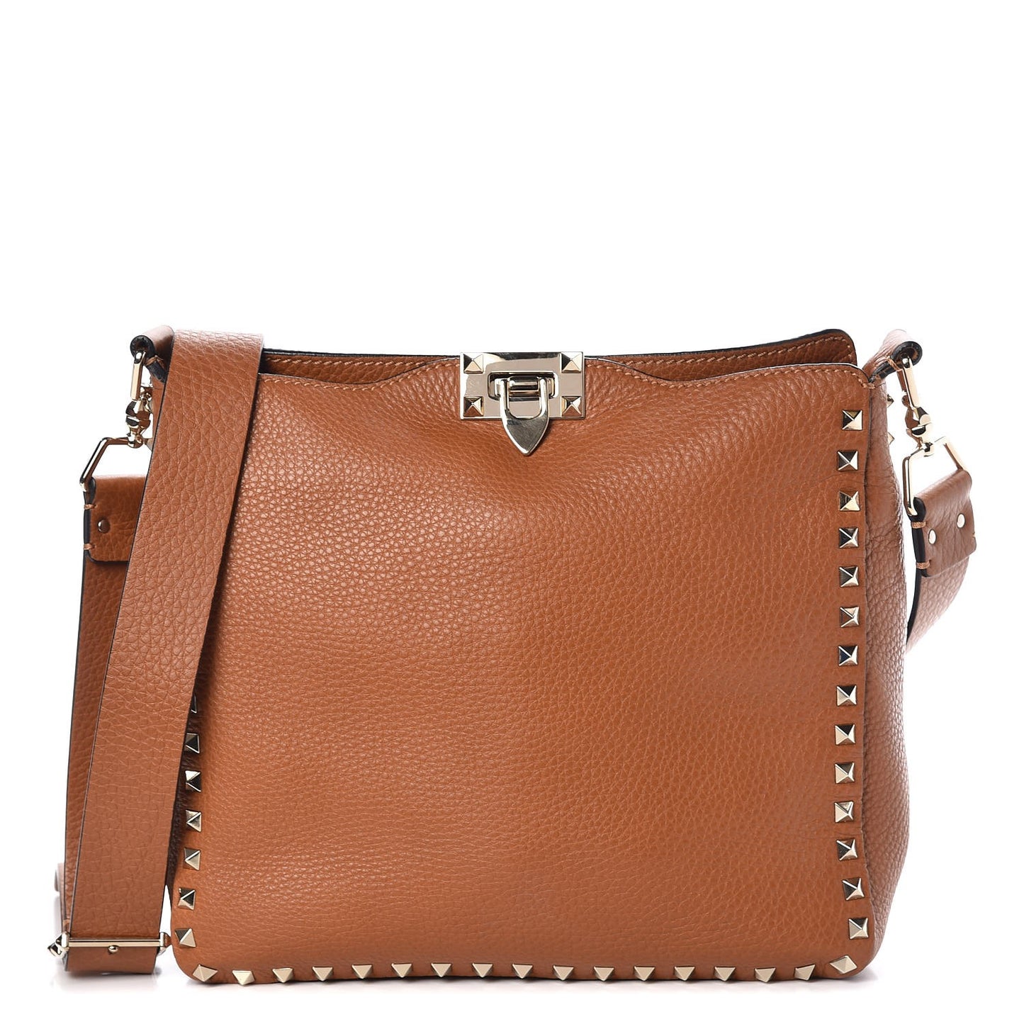 Pebbled Calfskin Small Rockstud Flip-Lock Messenger Bag Light Cuir