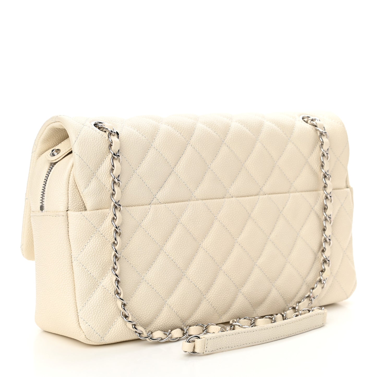 Caviar Quilted Jumbo Easy Flap Dark White