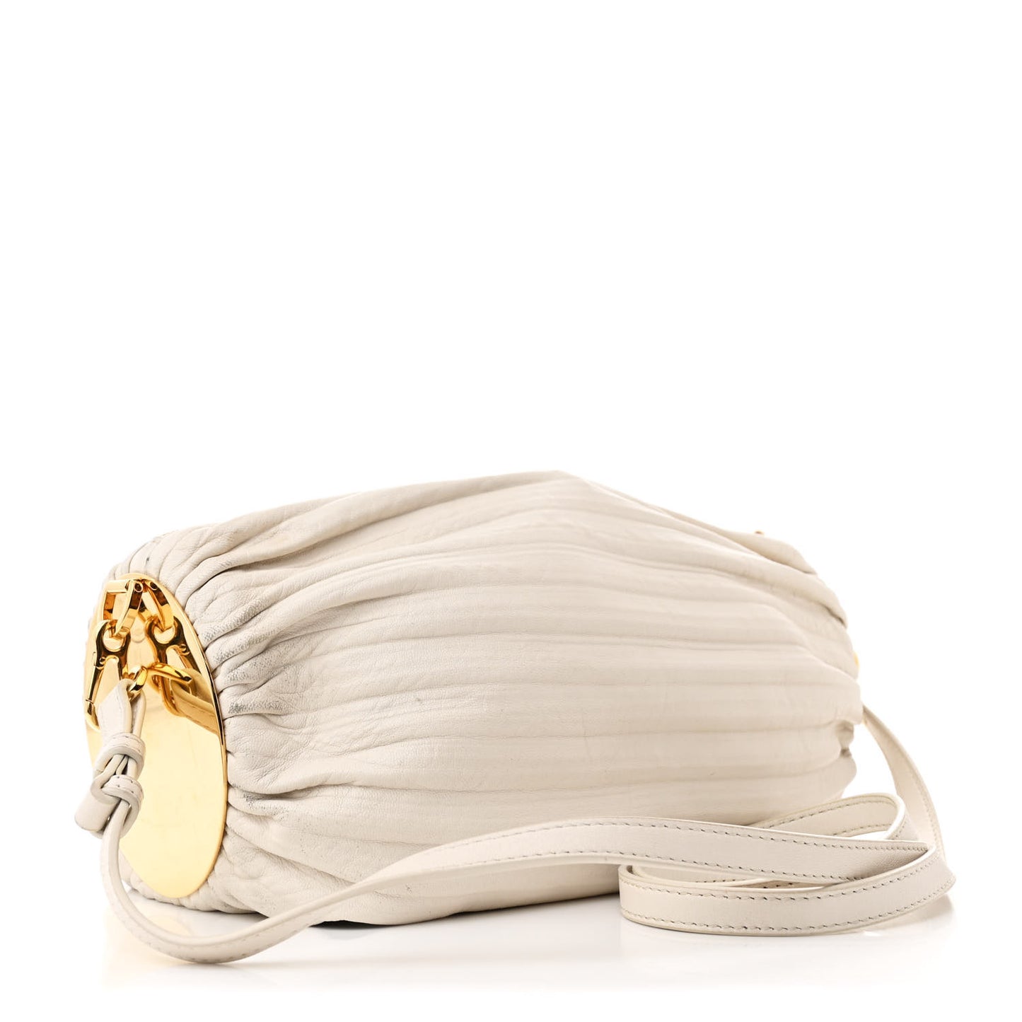 Lambskin Pleated Bracelet Pouch Shoulder Bag White