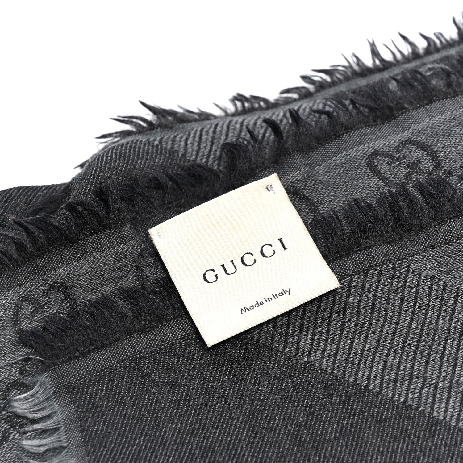 Gucci Wool Silk Monogram GGWeb Fringe Shawl Grey 2 of 4