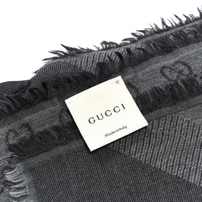 Gucci Wool Silk Monogram GGWeb Fringe Shawl Grey 2 of 4
