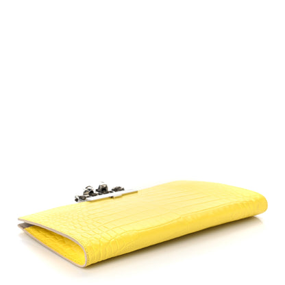 Alexander McQueen Calfskin Crocodile Embossed Knuckle Flat Clutch Yellow 4 of 9