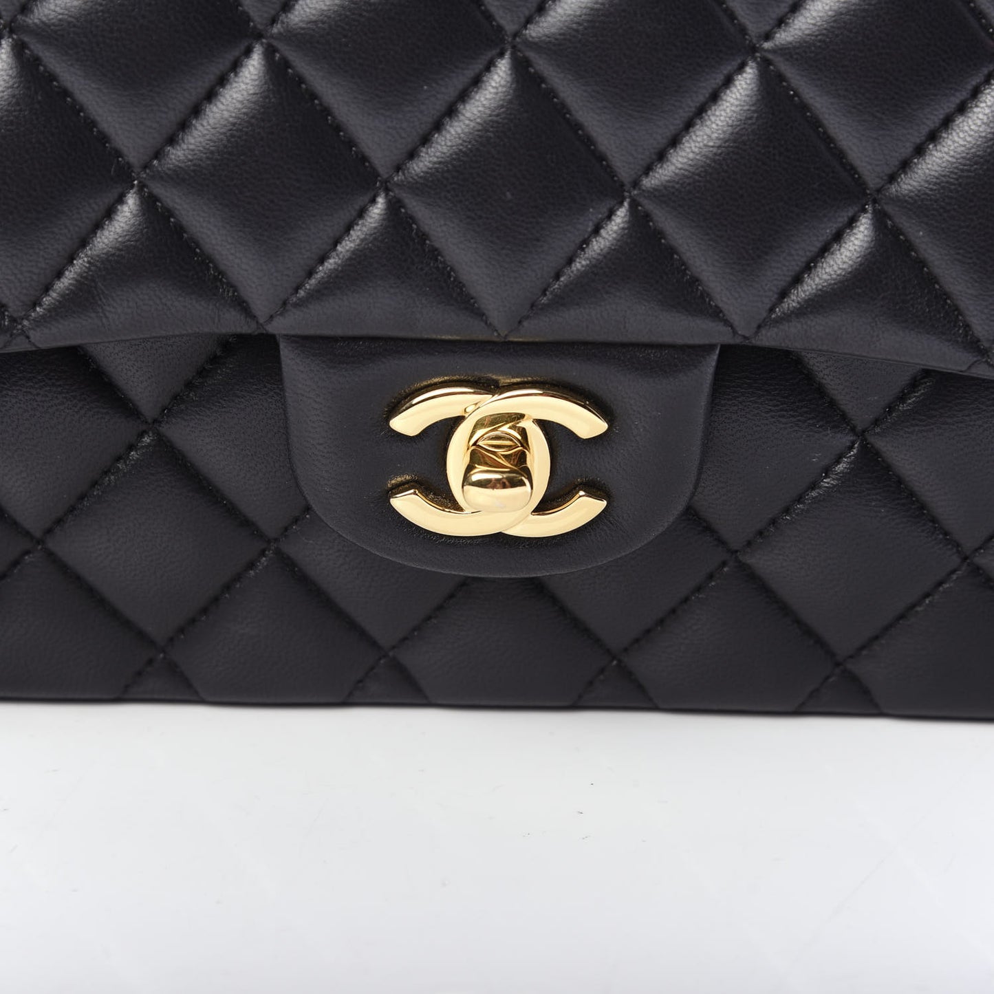 Lambskin Quilted Medium Double Flap Black