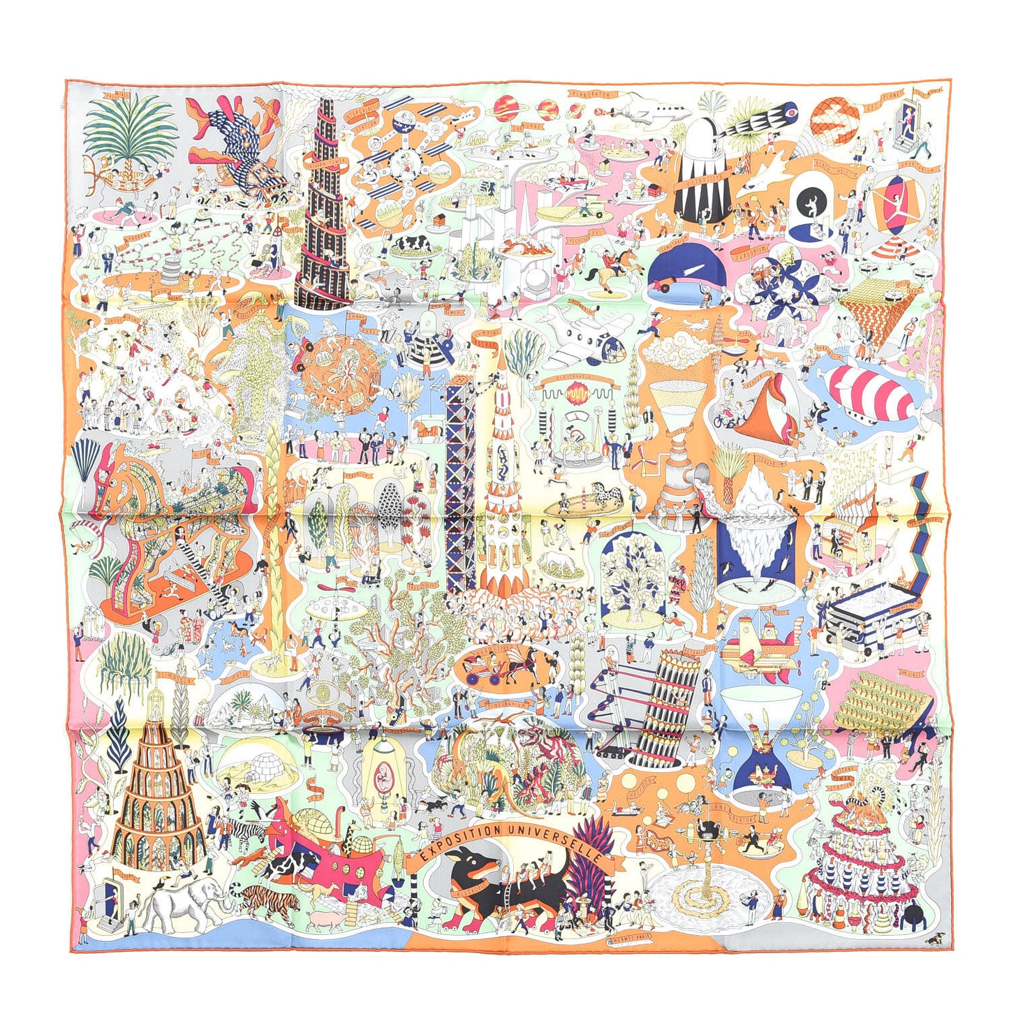 Silk Exposition Universelle Scarf 90 Orange Jaune Multi