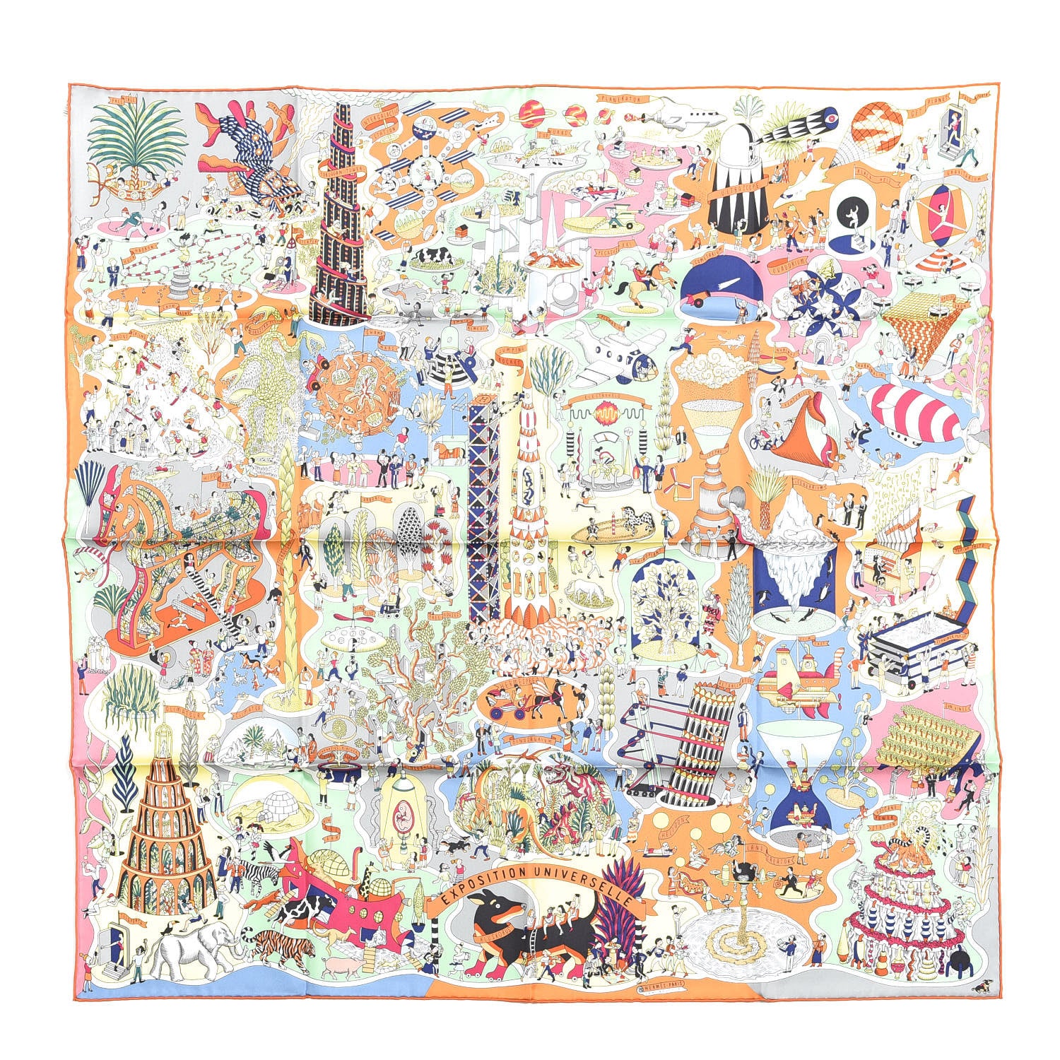 Hermes Silk Exposition Universelle Scarf 90 Orange Jaune Multi 1 of 5