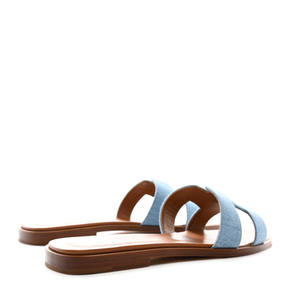 Hermes Denim Canvas Oran Sandals 38 Bleu Clair 4 of 10