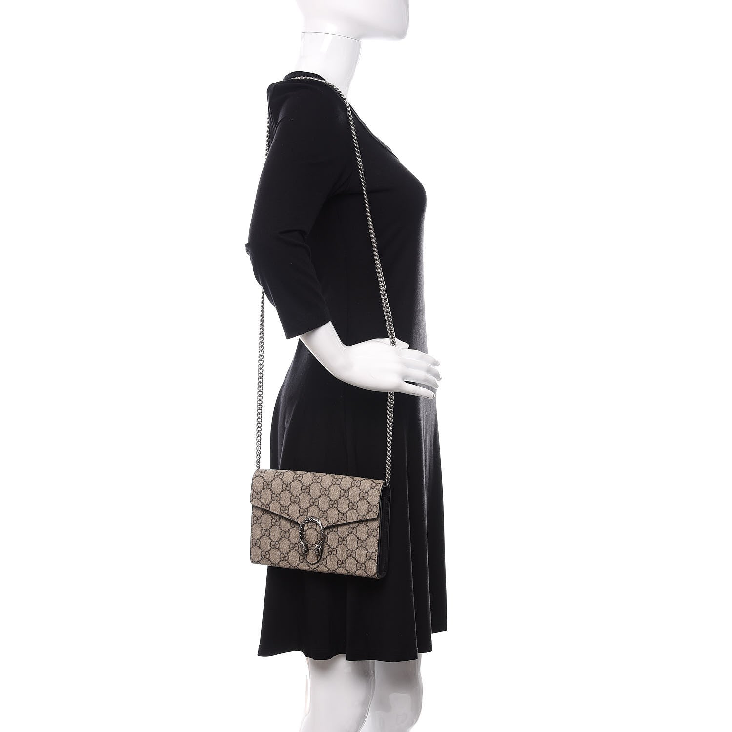 Gucci GG Supreme Monogram Mini Dionysus Chain Wallet Beige Black 2 of 10