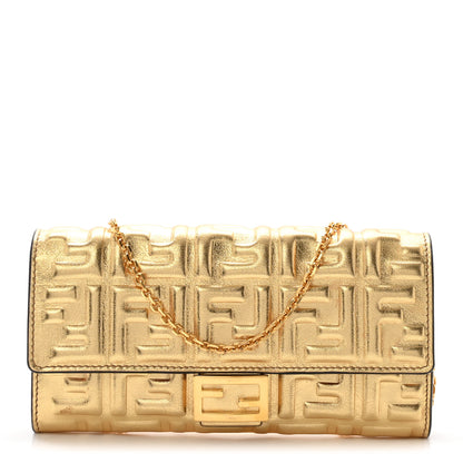 Fendi Vitello Catalan Mirror FF 1974 Embossed Continental Wallet on Chain Gold 1 of 9