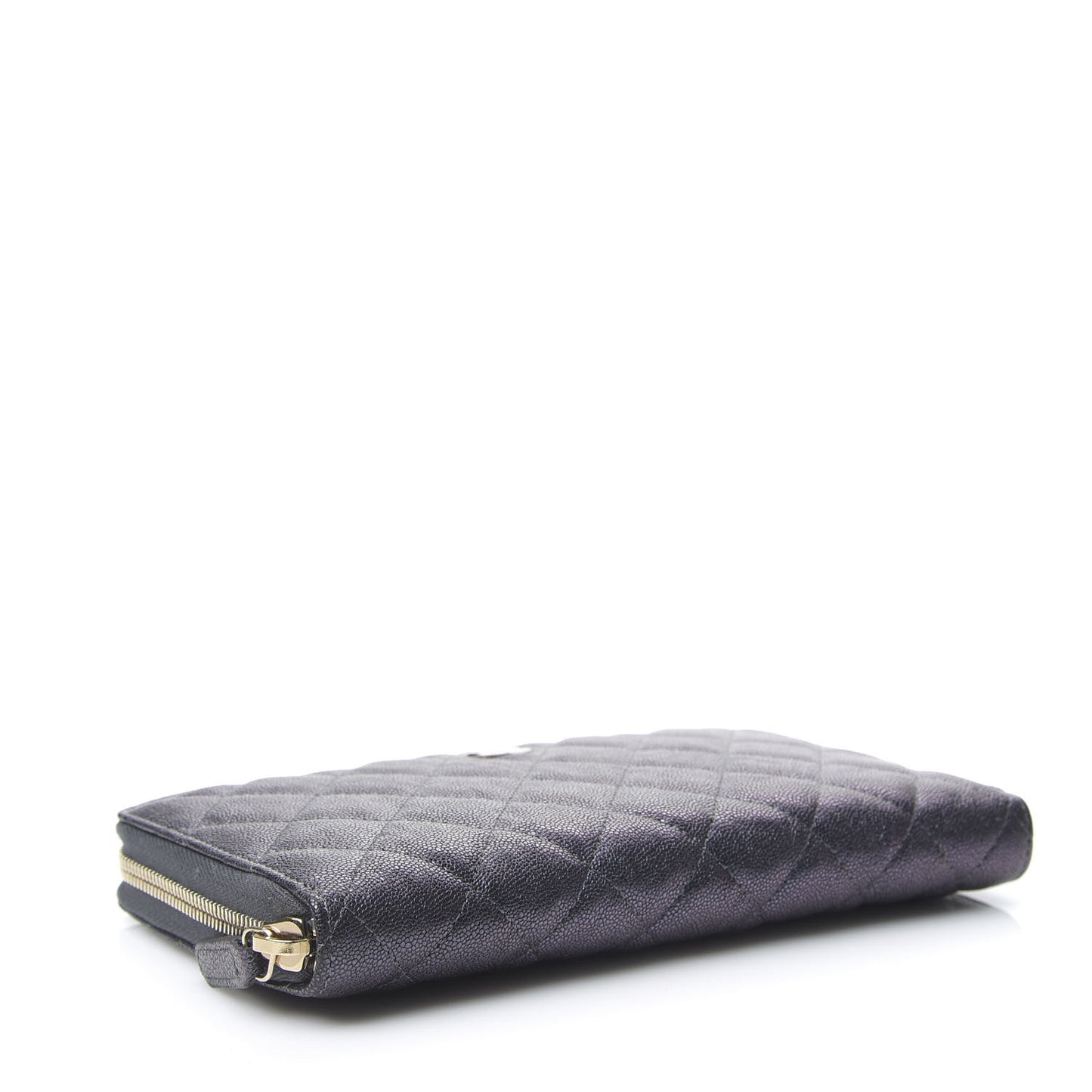 Iridescent Caviar Quilted Long Zip Around Wallet Black